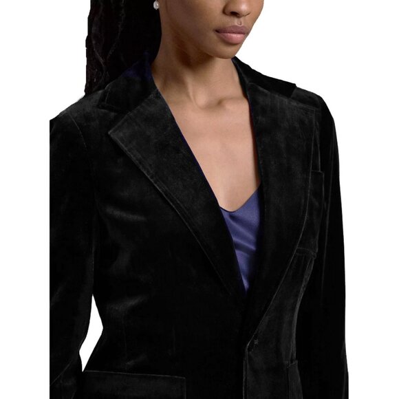 NEW $698 Ralph Lauren Black Velvet Blazer! 12  Black  1 Button  Made in Italy - Picture 3 of 5